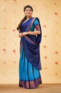 Nieuw Trending Design Super Pure Zari Zig Zag Koper Weven <span class=keywords><strong>Half</strong></span> En <span class=keywords><strong>Half</strong></span> Koper Lehenga <span class=keywords><strong>Saree</strong></span> Voor Vrouwen - Product Image 4