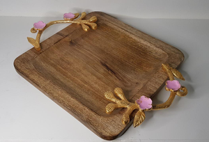 Plateau de service en bois classique avec poignée en métal pour la maison hôtel et restaurants plateau de service de nourriture décor plateaux de service en forme de rectangle - Product Image 3