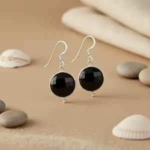 Boucles d'oreilles pendantes en argent 925 avec onyx noir pour femmes, bijoux cadeau tendance - Product Image 2