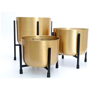 Maceta de Metal resistente chapada en oro de alta calidad con soporte recubierto de polvo de Color negro macetas de decoración para bodas y fiestas de Villa - Product Image 1
