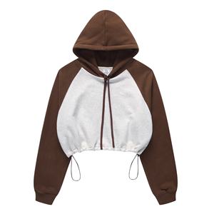 Nueva moda de alta calidad 87% algodón 13% poliéster 365G ropa de mujer pesada bordado personalizado recortado contraste costura sudaderas con capucha - Product Image 1