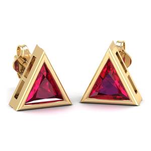 Pendientes de Botón con Tuerca de Rosca y Gema de Rubí de 2.2 Quilates en Forma de Triángulo Hechos a Medida por REYES para Mujer, Joyería de Oro de 14K con Moissanita - Product Image 1