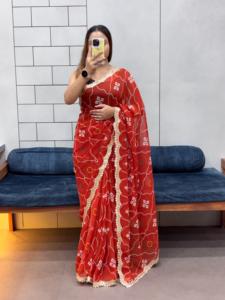 งานปักผ้าจอร์เจียของดีไซเนอร์ดีไซน์ใหม่พร้อมคอลเลกชัน jeri ทำงาน Saree - Product Image 6