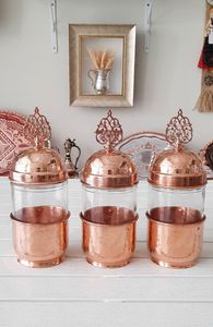 Rustic <b>Copper</b> Canister Set With Wooden Knobs And Wide Mouth Jars Ideal For Easily Storing And Accessing <b>Kitchen</b> Staples - Product Image 5
