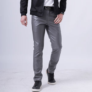 กางเกงหนังสีดำคุณภาพสูงสำหรับผู้ชาย ดีไซน์เนอร์แบรนด์ดัง ทรงสลิม น้ำหนักเบา ผลิตจากหนัง PU นุ่ม พร้อมกระเป๋าซิปแบบสั่งทำพิเศษ - Product Image 2