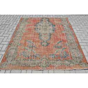 Alfombra turca vintage de 5,9x6,6 pies, naranja, beige, tejido plano, estilo clásico para decoraciones de sala de estar para adolescentes - Product Image 1