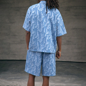 Top Selling Custom Made Manufacturers Custom Your Shorts <b>Men</b> Streetwear Distressed Denim Patch <b>Jacket</b> Two Piece Denim Short Set - Product Image 5