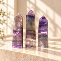 Tour de cristal de fluorite violette et verte de 11 cm, pointe polie, obélisque, pierre de guérison, décoration, cadeau de méditation