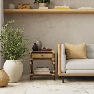 20 ''Table de chevet antique au design scandinave en bois massif avec osier/rotin meubles de chambre à coucher réglables pour usage domestique - Product Image 4