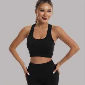 Logo personnalisé pour femmes Gym Fitness ensemble de vêtements de sport 2 pièces motif solide Yoga Legging et haut de course plusieurs hauts croisés - Product Image 3