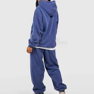 Fabricante otoño personalizado bordado gota hombro 2 piezas conjunto joggers pantalones sudadera con pantalones de chándal sudaderas con capucha en blanco de gran tamaño - Product Image 2