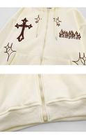 Sudadera con Capucha Bordada Estilo Gótico para Hombre, Estilo Urbano Harajuku Retro Hip Hop, Sudadera con Capucha Holgada Informal con Cierre, Ropa Y2K