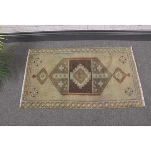 Vintage Small Rug, 1.7x3 ft Turkish Rug, <b>Brown</b> <b>Wool</b> Rug - Product Image 2
