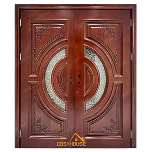 Arch tasarım ve cam paneller ile Cosyhouse özel açık ahşap çift kapı, ev giriş için klasik geleneksel tarzı - Product Image 6