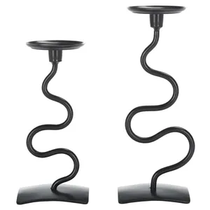 Creative <b>Black</b> Metal <b>Candlestick</b> <b>Holder</b> for Living Room & Bedroom, Stylish Decorative Candle Stand for Christmas & Wedding Decor - Product Image 2