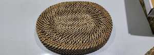 Bandeja redonda Vajilla Decoración Cesta tejida de ratán Bandeja de concha de mimbre Bandejas decorativas hechas a mano de La India - Product Image 5