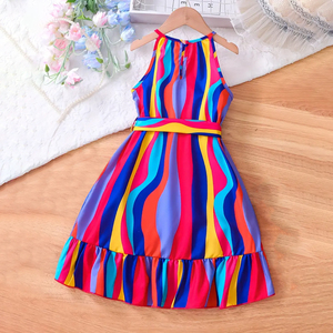 Vestido Casual de Verano para Niñas, Moderno, Liso, Estampado, Transpirable, de Satén/Seda, en Existencia de Fábrica - Product Image 2