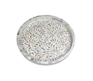 Plateau en nacre/résine/MDF le plus populaire pour servir la finition à la main Plateau en incrustation de nacre en gros Plateau de service rond - Product Image 4