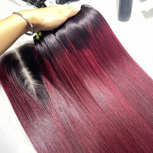 Extensions de cheveux humains de qualité supérieure, 100% vierges vietnamiennes, double trame, lisses comme des baguettes, couleur vin foncé - Product Image 5