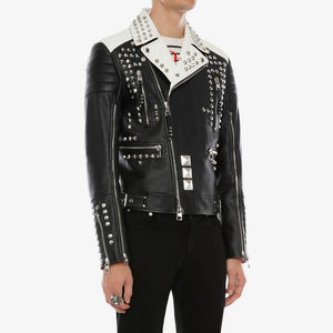 Chaqueta de piel auténtica de vaca con tachuelas para hombres y mujeres Cierre de cremallera Característica reversible Ajuste holgado XS XL Servicio OEM disponible - Product Image 5