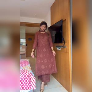 Ensemble Kurti Sharara & Dupatta 3 pièces en faux georgette lourd de haute qualité avec main - LOOK-025 en gros - Product Image 1