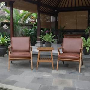 Fauteuil de jardin en bois d'extérieur rembourré, chaise longue de patio marron, fauteuil de loisirs pour cour, bord de piscine, hôtel - Product Image 2