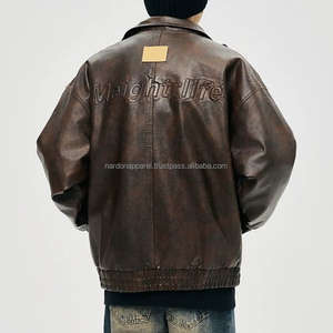 Chaqueta de cuero informal de alta calidad para hombre de Nardon Apparel OEM con decoración de cierre de cremallera con logotipo bordado para la temporada de otoño - Product Image 2