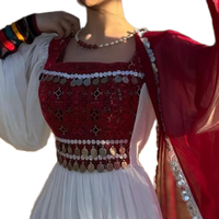 Robe longue Anarkali bohème vintage ethnique pour femmes afghanes en mousseline de soie, éco-responsable, taille naturelle, manches longues, détails boutonnés