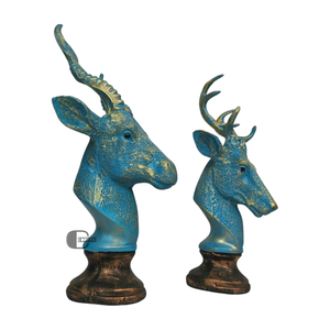 Statue de tête de cerf en polyrésine bleue avec bois d'or artisanat décor à la maison pour Diwali et occasions de mariage - Product Image 6