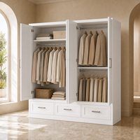 Armoire blanche sur mesure pour chambre à coucher, meuble de chambre à coucher, placard à 4 portes avec 3 tiroirs pour hôtel, villa, appartement
