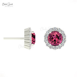 Natural <b>Tourmaline</b> Halo <b>Earring</b> 14k Solid Gold Diamond Studs <b>Earring</b> 0.5 Ct Round Gemstone Solitaire <b>Earrings</b> at Wholesale Price - Product Image 1