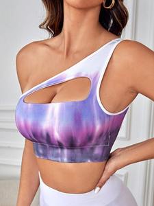 Tops de yoga sans couture sur mesure avec logo personnalisé, vêtements de sport, course en plein air, brassières de sport à une épaule pour femmes, taille plus - Product Image 4