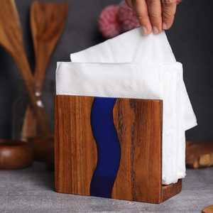 ที่ใส่กระดาษเช็ดปากไม้เคลือบอีพ็อกซี่สีน้ำเงินแบบปรับแต่งได้ ทนทาน รูปทรงนางฟ้า สำหรับห้องรับประทานอาหาร ห้องครัวในบ้าน - Product Image 2