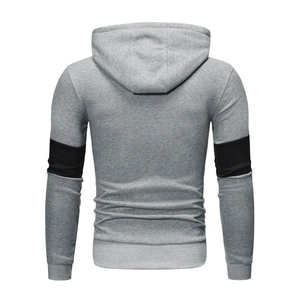 Sweat-shirt à capuche gris pour homme avec patch noir sur le bras, coupe ajustée élégante, doux, chaud, décontracté, pour l'hiver, avec poche avant - Product Image 2
