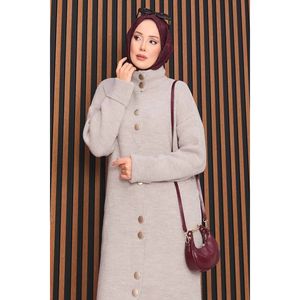 Cárdigan Largo con Botones Dorados, Estilo Casual, Técnica Jacquard, Invierno, Cachemira, Verano, Lana, Hijab, Tejido con Estampado - Product Image 2