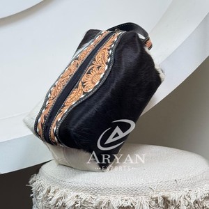 New Fashion Hand Tooled <b>Leather</b> Travel Cosmetic Storage Box for Women's Western Floral Cowhide Makeup Organizer <b>Toiletry</b> <b>Bags</b> - Product Image 1