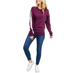 Suéter de Punto Transpirable de Invierno para Mujer, Color Morado Oscuro, con Mangas con Rayas Blancas, Diseño Nuevo de Alta Calidad - Product Image 3