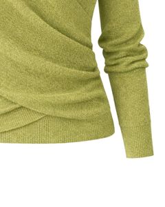 Women Olive Green Wrap Style Knit Sweater Long Sleeve V Neck Soft Casual Winter Top Elegant <b>Ladies</b> Fashion Pullover Daily Wear - Product Image 6