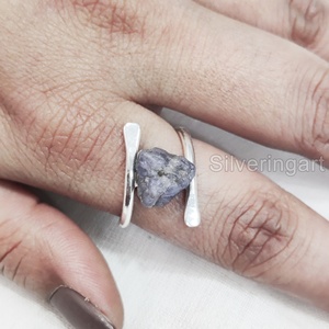 Joyería de piedra en bruto de exportación, anillo de mujer, tanzanita Natural, piedra preciosa cruda, piedra natal de diciembre, banda cruzada, anillo de Plata de Ley 925 - Product Image 4