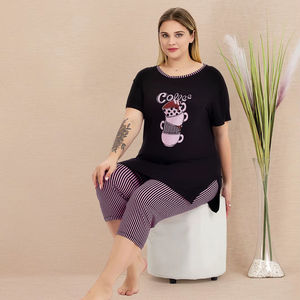 Conjunto de Pijama Capri para Mujer Talla Grande, Tela de Viscosa, Ligero, Suave, Ropa de Dormir de Verano, Talla Grande - Product Image 1