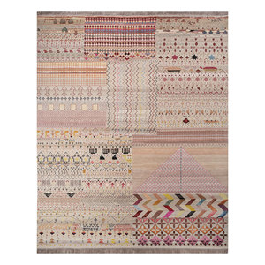 Tapis en laine et soie de bambou noués à la main Freedom Manchaha Ivory, 10 mm, design patchwork rectangulaire pour la maison, le salon - Product Image 1