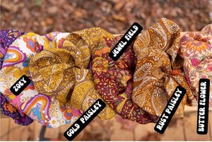 Seda reciclada Sari Boho Scrunchies dama de honor regalo seda pelo vegano regalo hecho a mano Hippie patrón Scrunchies - Product Image 6