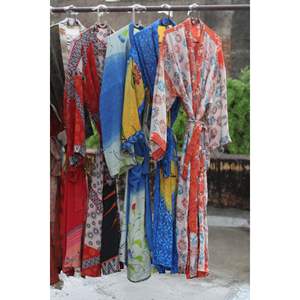 Women's Printed <b>Silk</b> V-neck Full Length Robe Bathrobe Soft Summer Spring Loungewear Sleepwear <b>Kimono</b> Style Drawstring Closure - Product Image 5