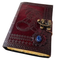 Carnet de Journal personnalisé en cuir véritable gaufré Dragon avec pierre intégrée écriture Deckle bord papier journal