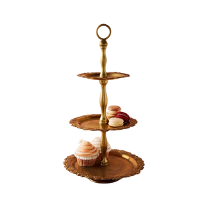 Support à gâteau à 2 étages en laiton de forme rectangulaire, or antique, idéal pour les mariages, les anniversaires, les fêtes, outils élégants pour gâteaux - Product Image 2