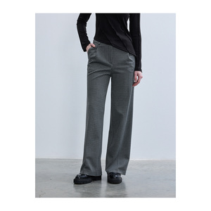 Pantalones de Pierna Ancha de Cintura Alta con Estampado de Pata de Gallo para Mujer, Pantalones de Moda Color Gris Saxofón con Cinturón Arqueado - Product Image 6