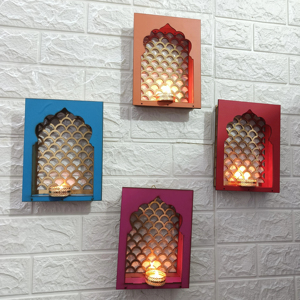 Multi-Color Rajasthani Theme Jharokha Jali Boxes Tea <b>Light</b> Holder for Home Decor Wall Hanging Wedding Housewarming Favors - Product Image 1