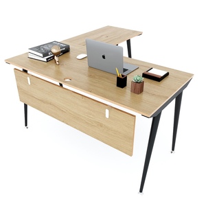 L-shaped Wooden <b>Desk</b> with Melamine Plywood Top & Iron Cone Legs 140x150cm <b>Extendable</b> & Foldable HBCO038 - Product Image 2