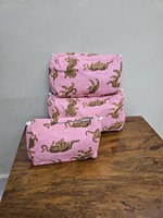 Ensemble de voyage 3 pièces matelassé en coton imprimé tigre, étui zippé vintage, écologique, résistant à l'eau, durable, grand format pour rangement de maquillage