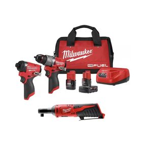 Kit Combinado de Taladro Percutor Eléctrico sin Escobillas de Iones de Litio de 12 Voltios (2 Herramientas) con Trinquete de 3/8 Pulgadas y Martillo Eléctrico de 18 Voltios - Product Image 1